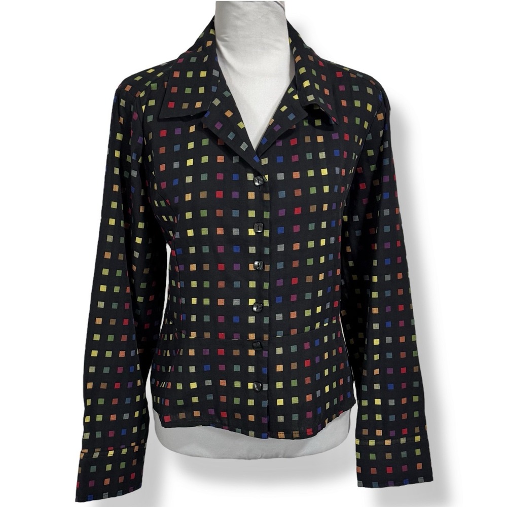 Y2K Christopher‎ & Banks Rainbow Peplum Button Down Top Size L P Cropped Teacher